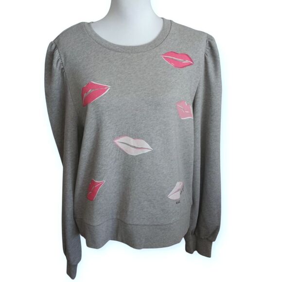 Kate Spade New York Lips Sweatshirt Gray & PINK Sz.XL EUC - Picture 2 of 7